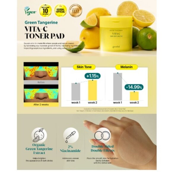 GOODAL Green Tangerine Vita C TONER PAD - Picture 2 of 10